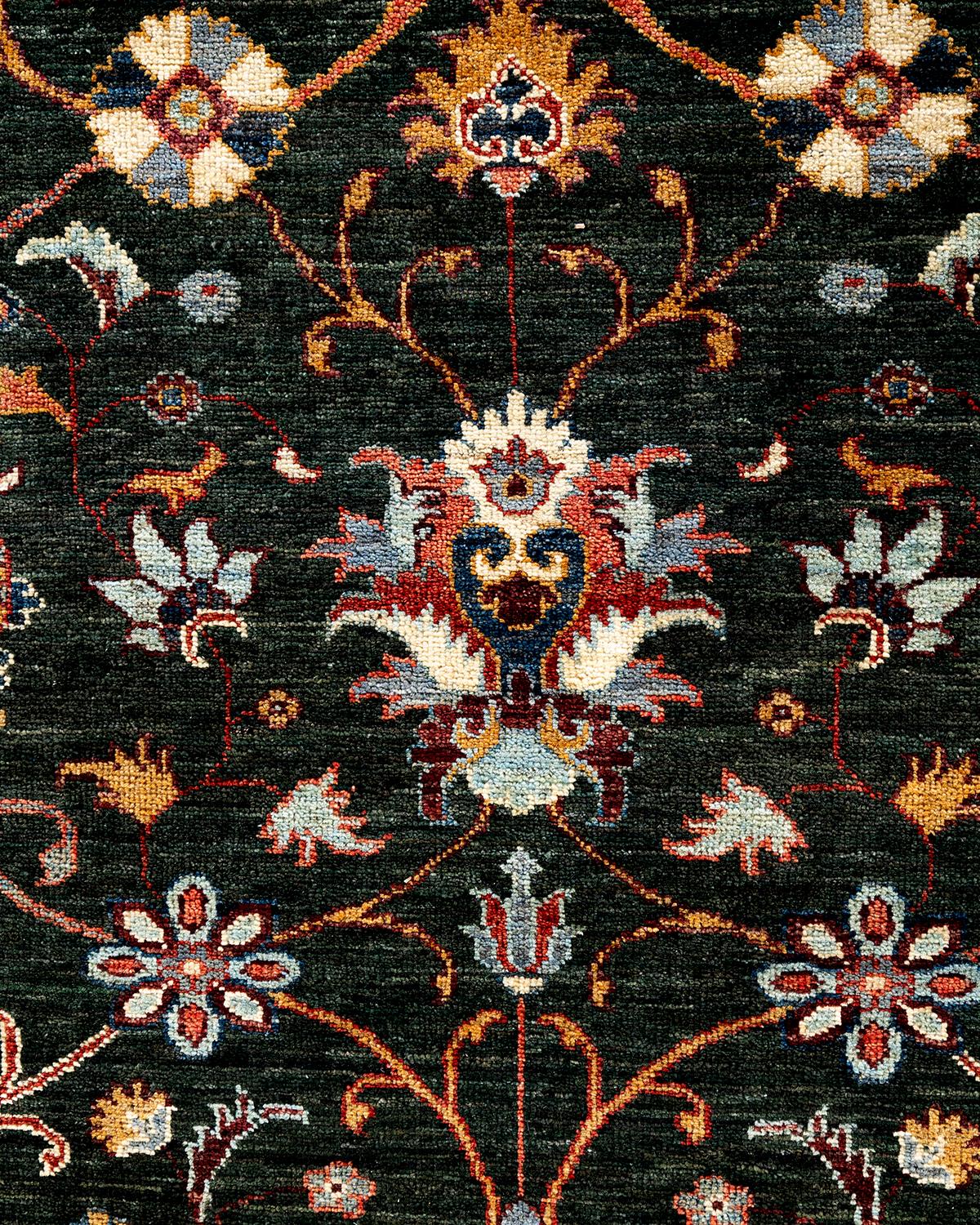 Pakistanais Tapis de laine vert de Bohème noué à la main 8' 2