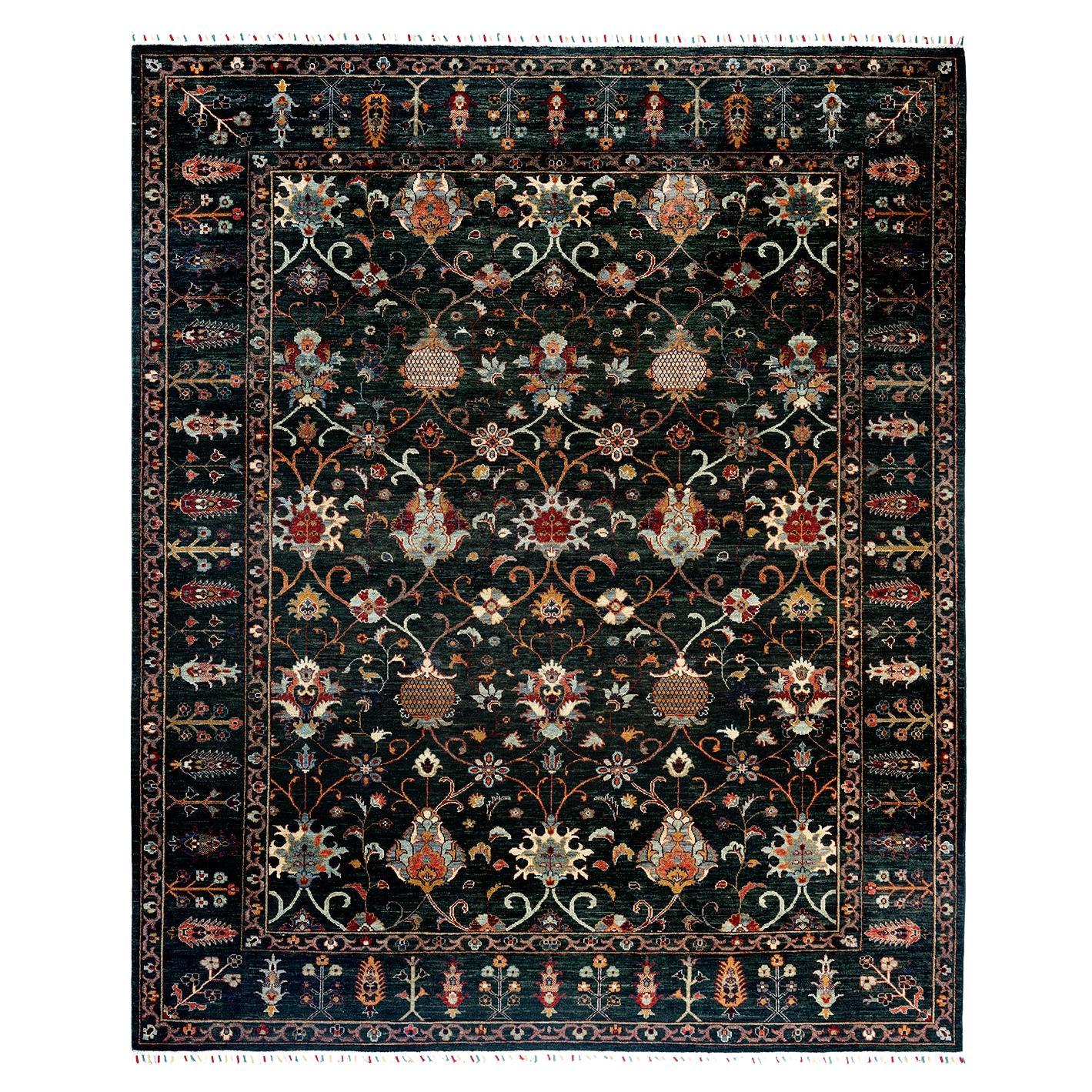 Bohemian Tribal Hand Knotted Wool Green Area Rug 8' 2" x 9' 8"