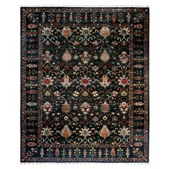 Alfombra tribal de Bohemia de lana anudada a mano, verde 2'' x 3''