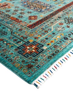 Bohemian Tribal Hand Knotted Wool Green Area Rug 9' 2" x 12' 3"