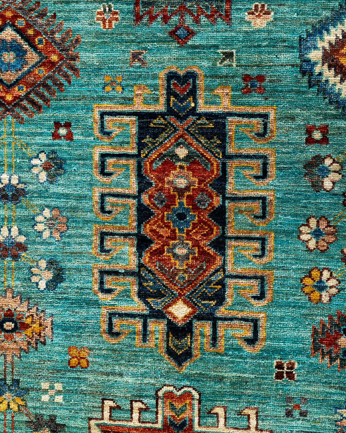 Pakistanais Tapis de laine vert de Bohème noué à la main 9' 2