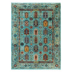 Bohemian Tribal Hand Knotted Wool Green Area Rug 9' 2" x 12' 3"