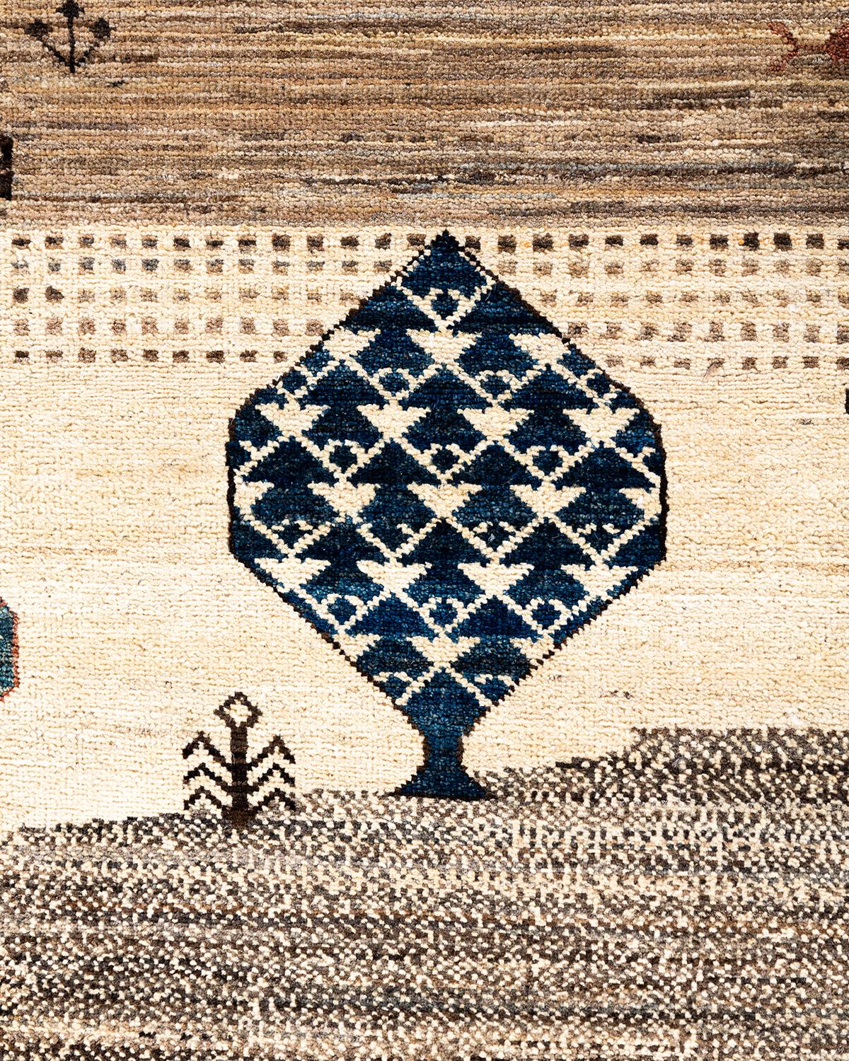 Pakistani Bohemian Tribal Hand Knotted Wool Ivory Area Rug 8' 2