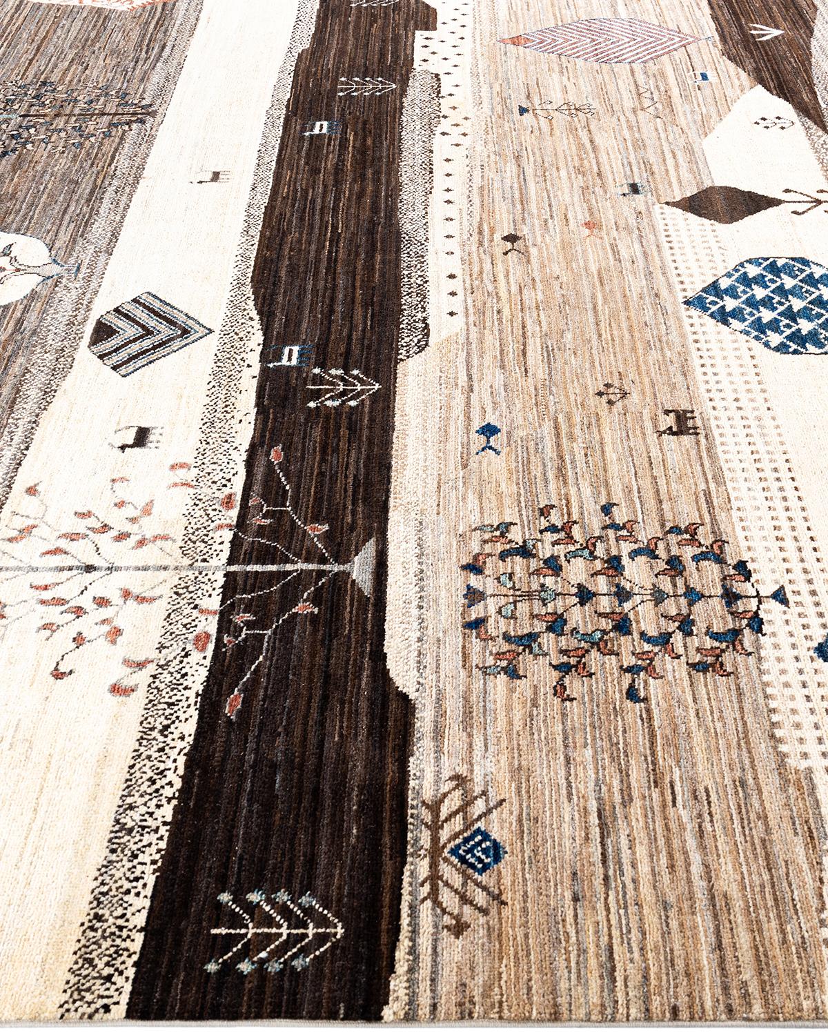 Hand-Knotted Bohemian Tribal Hand Knotted Wool Ivory Area Rug 8' 2