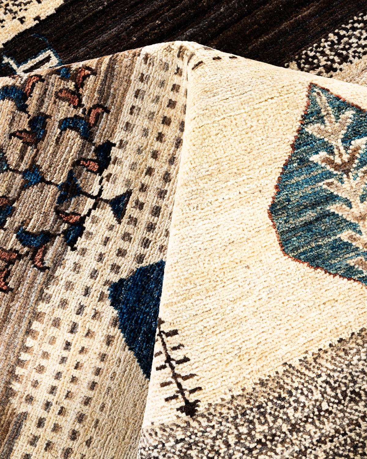 Bohemian Tribal Hand Knotted Wool Ivory Area Rug 8' 2
