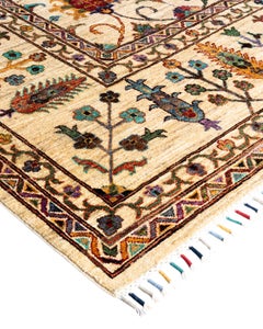 Bohemian Tribal Hand Knotted Wool Ivory Area Rug 8' 7" x 12' 3"