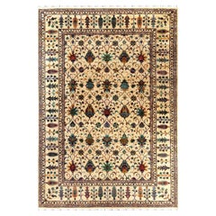 Bohemian Tribal Hand Knotted Wool Ivory Area Rug 8' 7" x 12' 3"