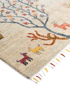 Bohemian Tribal Hand Knotted Wool Ivory Area Rug 8' 8" x 11' 8"