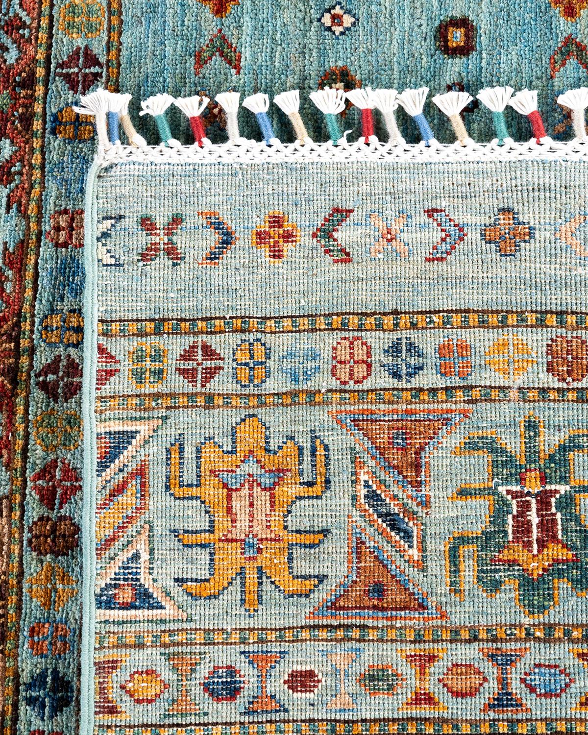 Tapis de Bohème bleu clair noué à la main de 8' 1