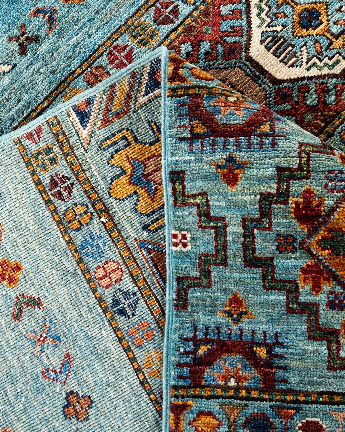 XXIe siècle et contemporain Tapis de Bohème bleu clair noué à la main de 8' 1