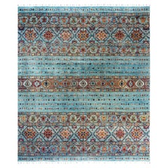 Bohemian Tribal Hand Knotted Wool Light Blue Area Rug 8' 1" x 9' 5"