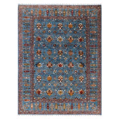 Bohemian Tribal Hand Knotted Wool Light Blue Area Rug 8
 10" x 11
 7"