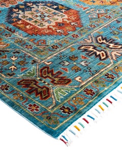 Bohemian Tribal Hand Knotted Wool Light Blue Area Rug 8' 2" x 10' 4"