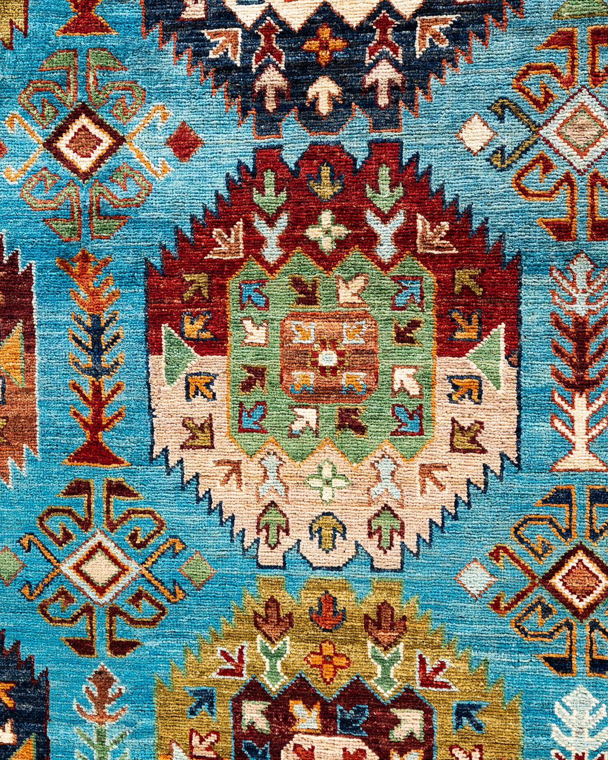 Pakistanais Tapis de Bohème bleu clair noué à la main 8' 2