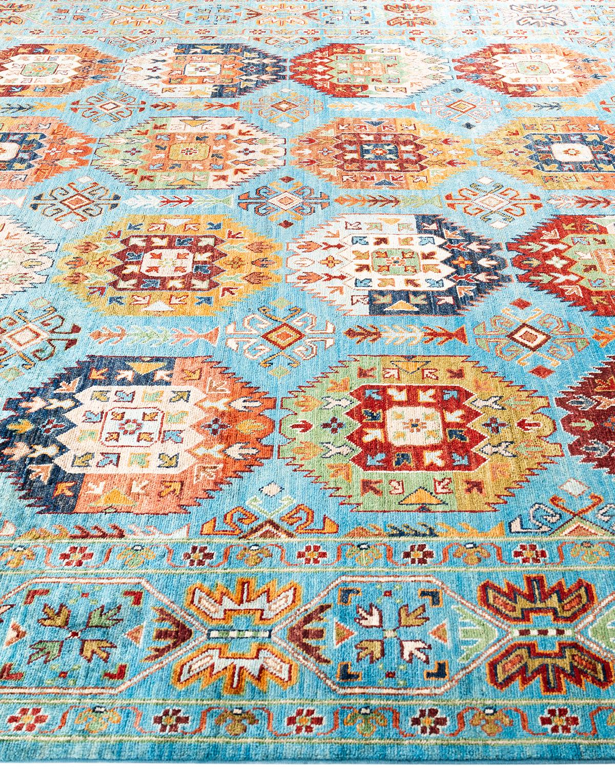 Noué à la main Tapis de Bohème bleu clair noué à la main 8' 2
