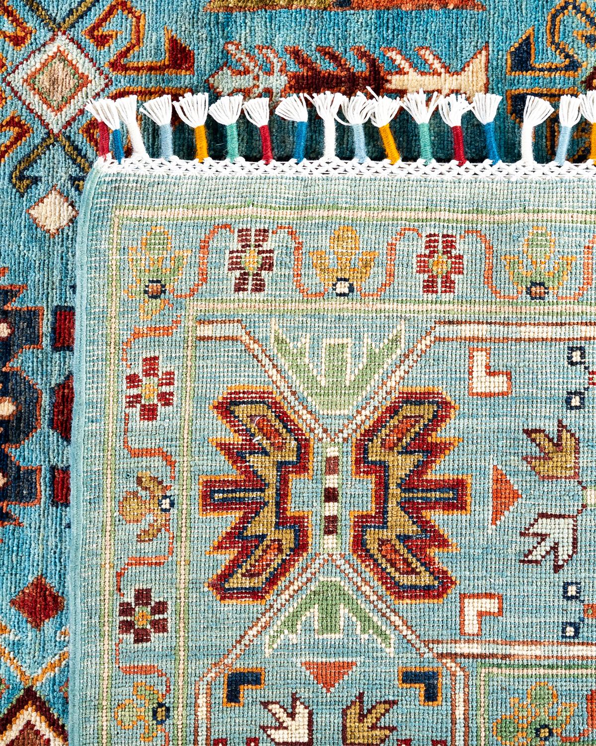 Tapis de Bohème bleu clair noué à la main 8' 2
