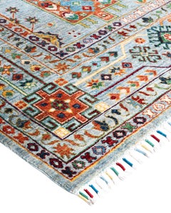 Alfombra Tribal Bohemia de Lana Anudada a Mano Azul Claro 8' 3" x 10' 4