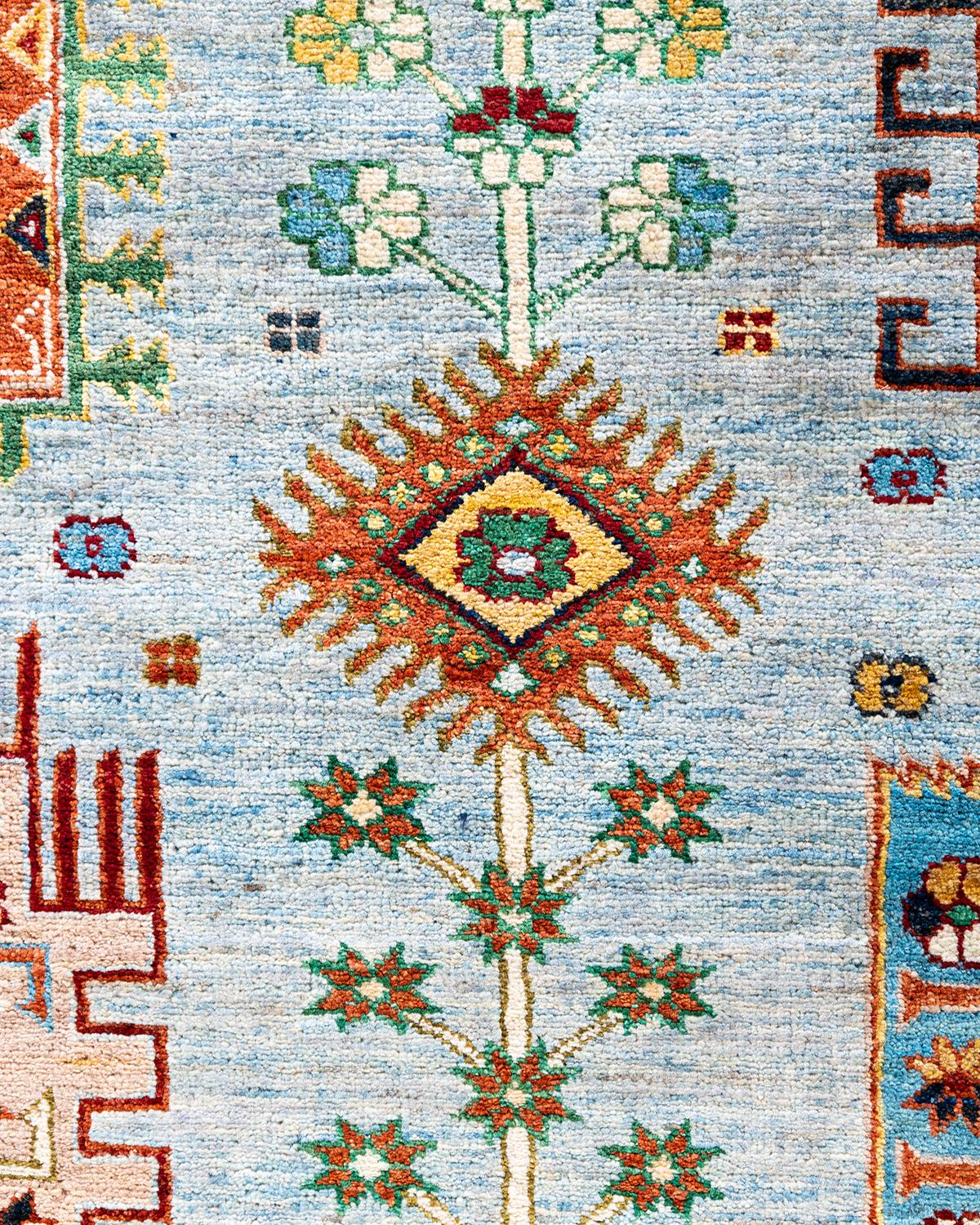 Pakistani Bohemian Tribal Hand Knotted Wool Light Blue Area Rug 8' 3