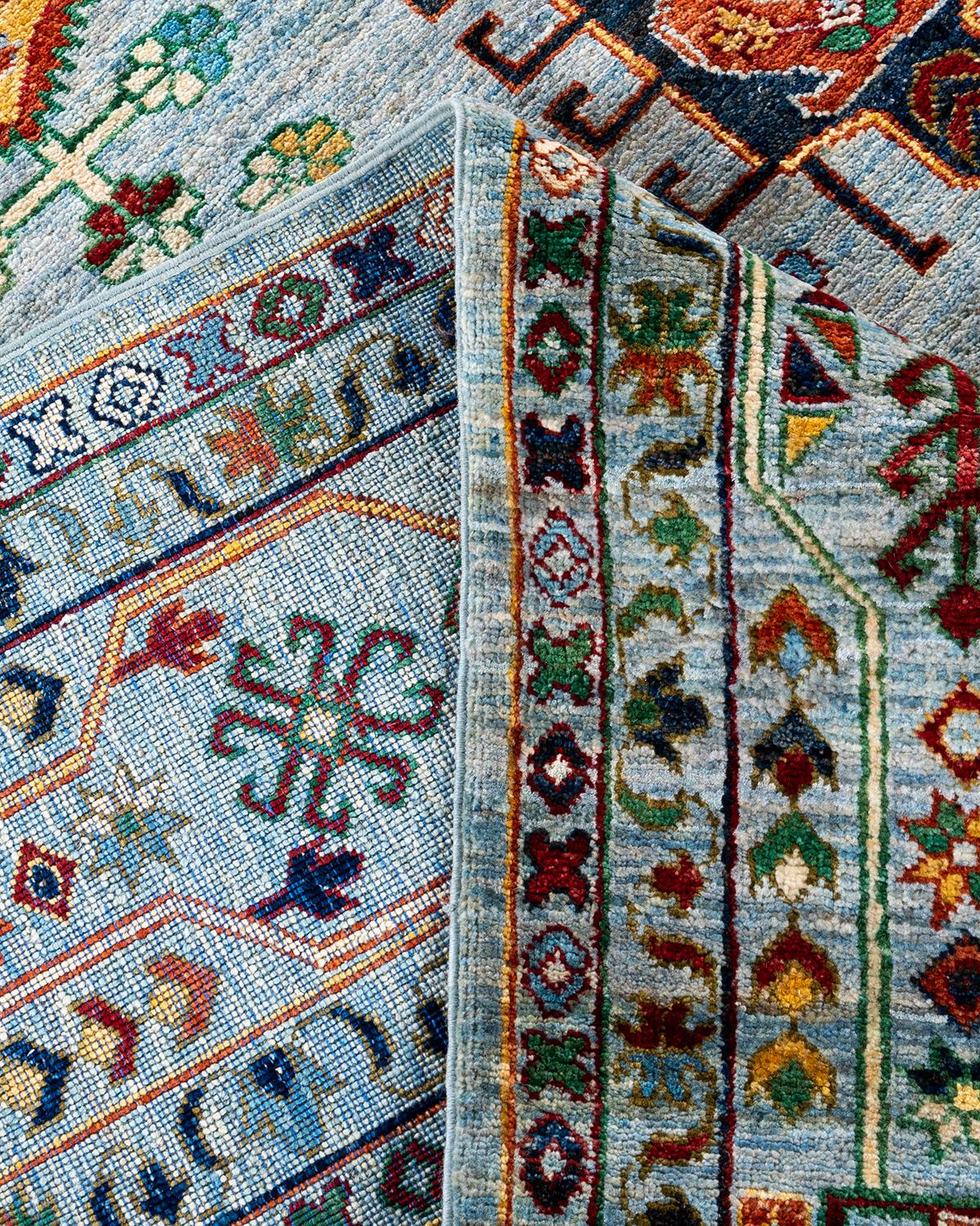 Contemporary Bohemian Tribal Hand Knotted Wool Light Blue Area Rug 8' 3