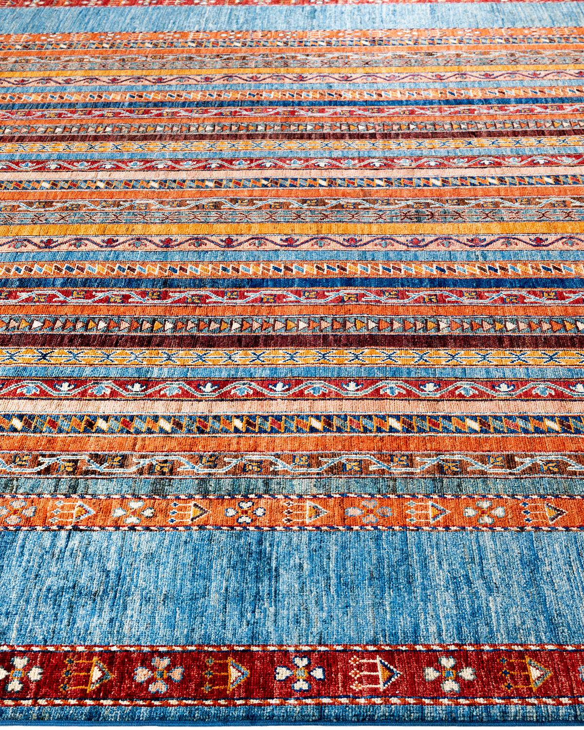 Hand-Knotted Bohemian Tribal Hand Knotted Wool Light Blue Area Rug 8' 4