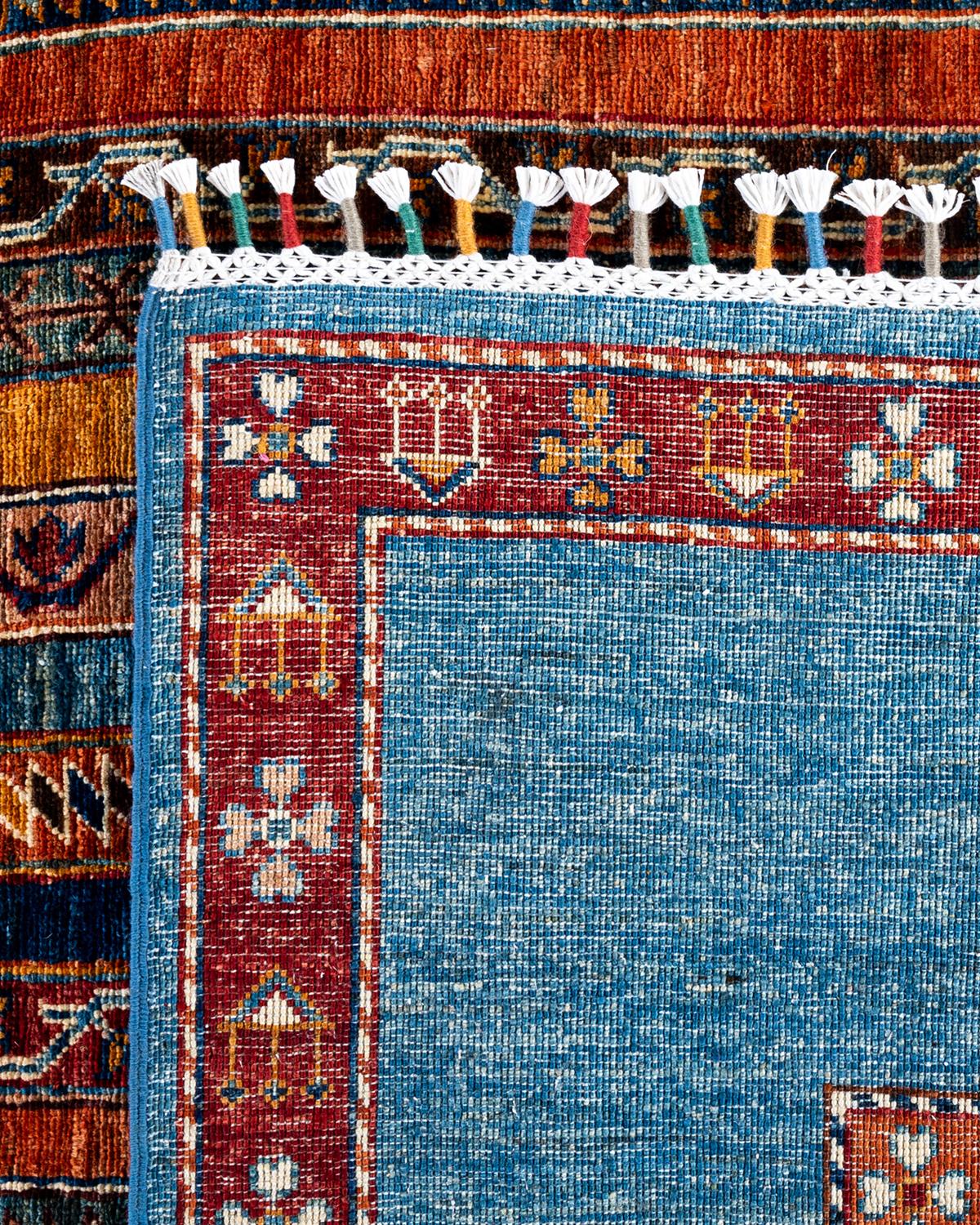 Bohemian Tribal Hand Knotted Wool Light Blue Area Rug 8' 4