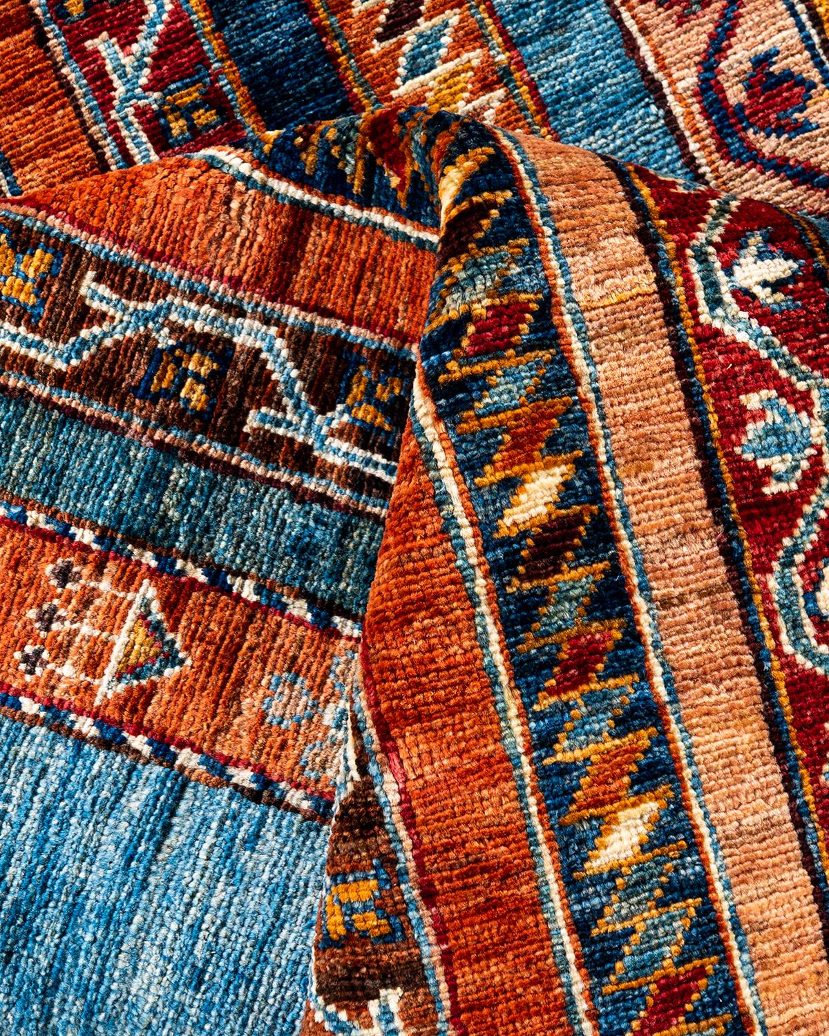 Bohemian Tribal Hand Knotted Wool Light Blue Area Rug 8' 4
