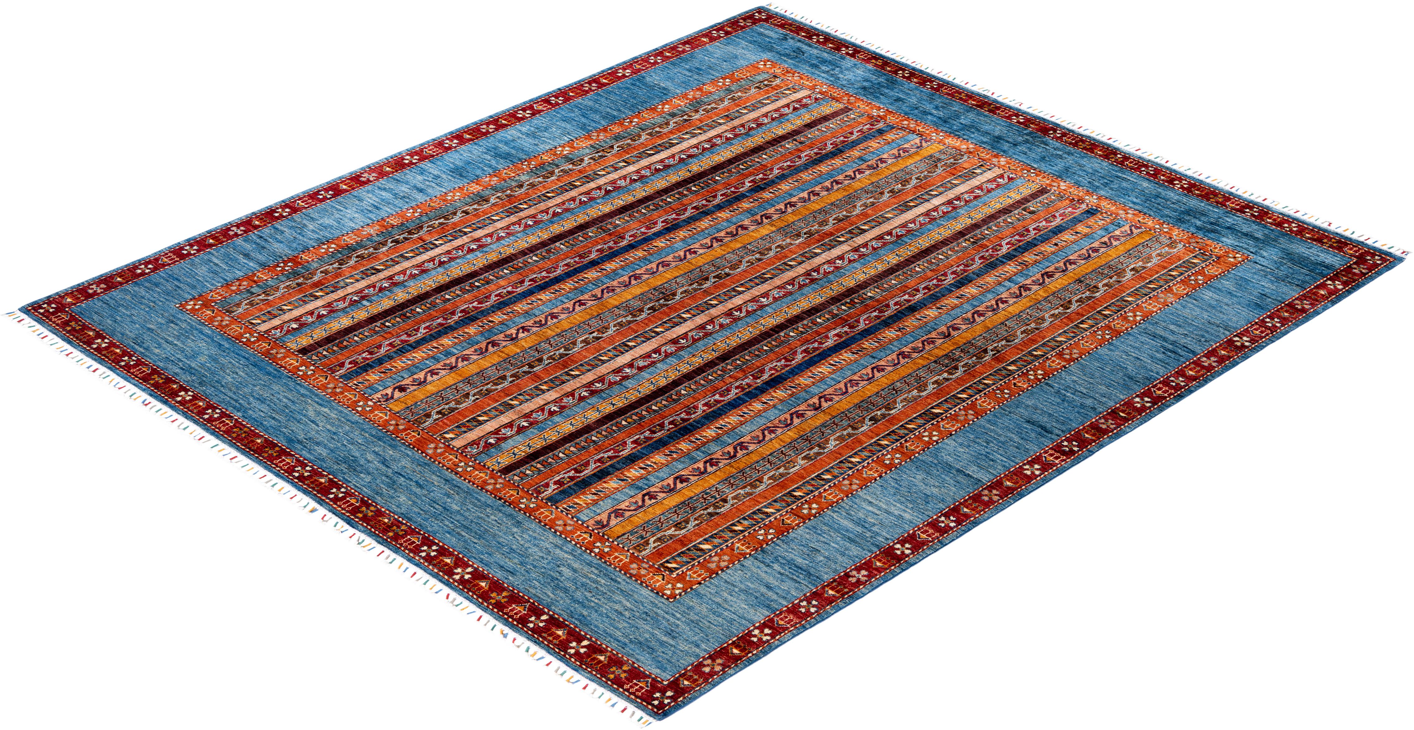Bohemian Tribal Hand Knotted Wool Light Blue Area Rug 8' 4