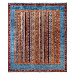 Bohemian Tribal Hand Knotted Wool Light Blue Area Rug 8' 4" x 9' 7"