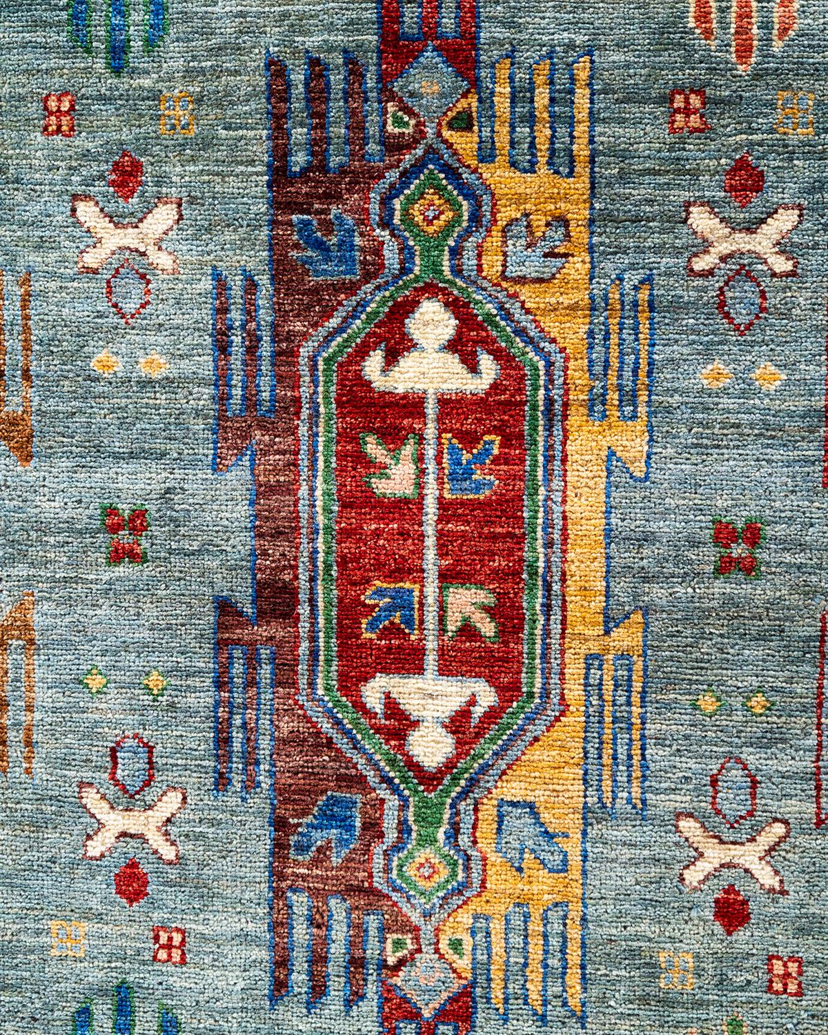 Pakistani Bohemian Tribal Hand Knotted Wool Light Blue Area Rug 8' 4