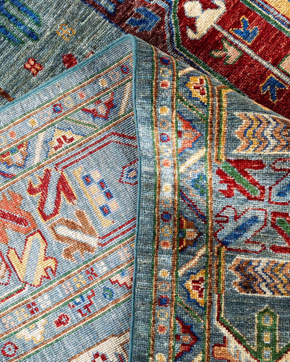 Contemporary Bohemian Tribal Hand Knotted Wool Light Blue Area Rug 8' 4