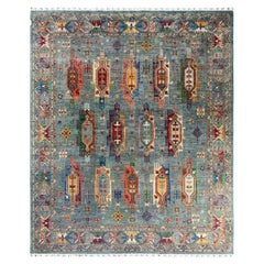 Alfombra Tribal Bohemia de Lana Anudada a Mano Azul Claro 8' 4" x 9' 8