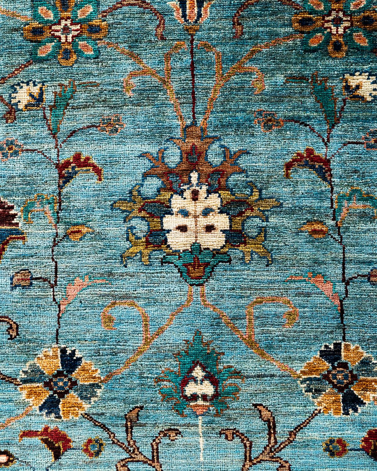 Pakistanais Tapis de Bohème bleu clair noué à la main 8' 9