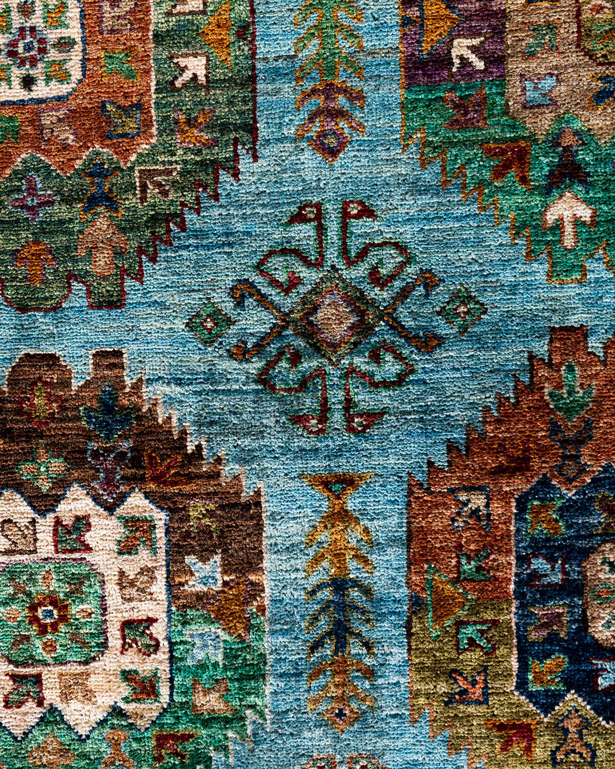 Pakistanais Tapis de Bohème bleu clair noué à la main 8' 9