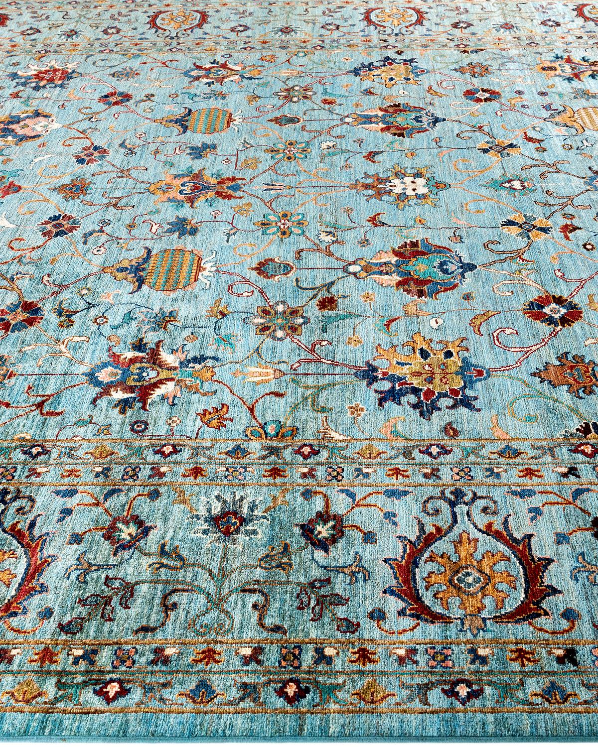 Noué à la main Tapis de Bohème bleu clair noué à la main 8' 9