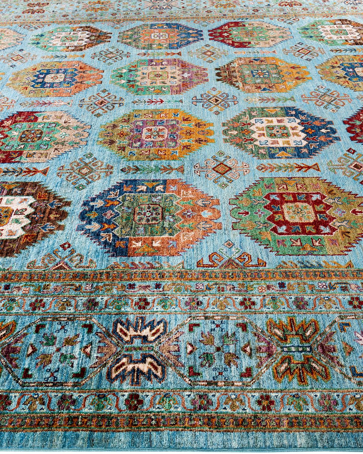Noué à la main Tapis de Bohème bleu clair noué à la main 8' 9