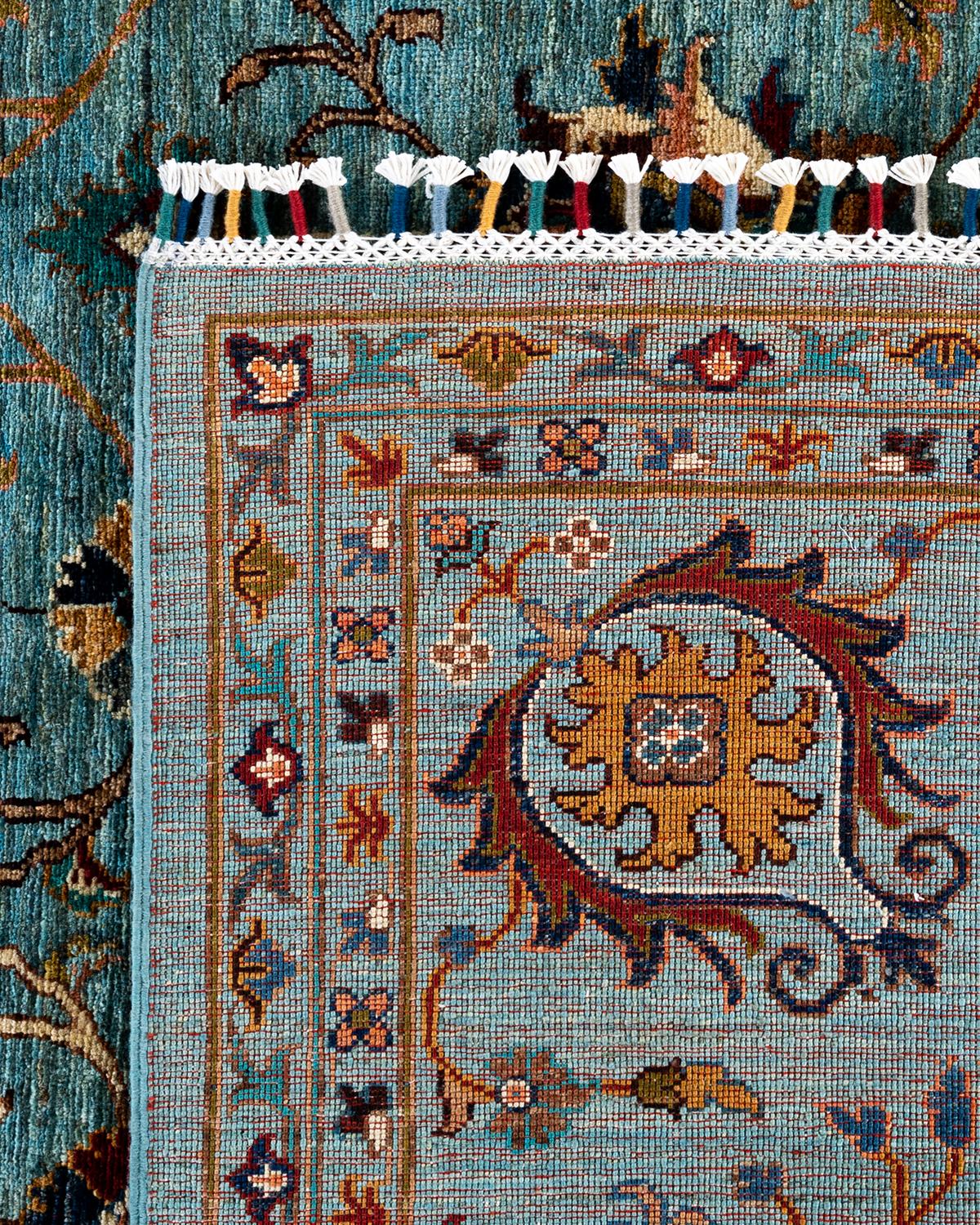 Tapis de Bohème bleu clair noué à la main 8' 9