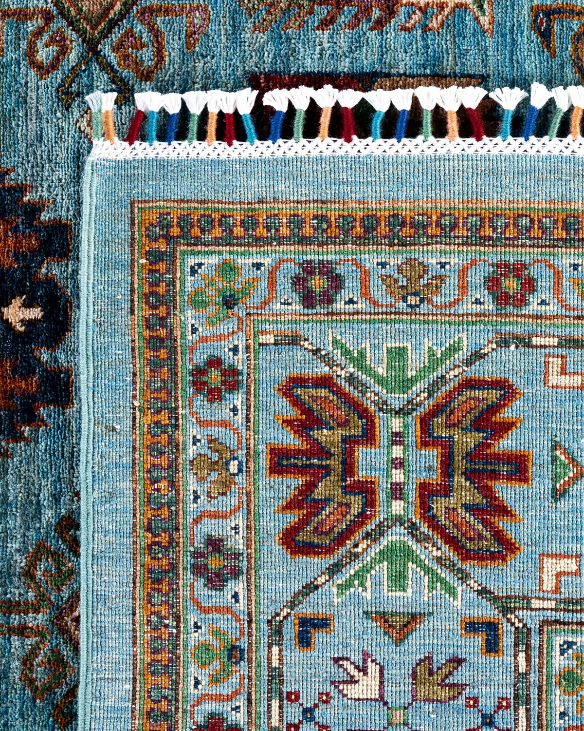 Tapis de Bohème bleu clair noué à la main 8' 9