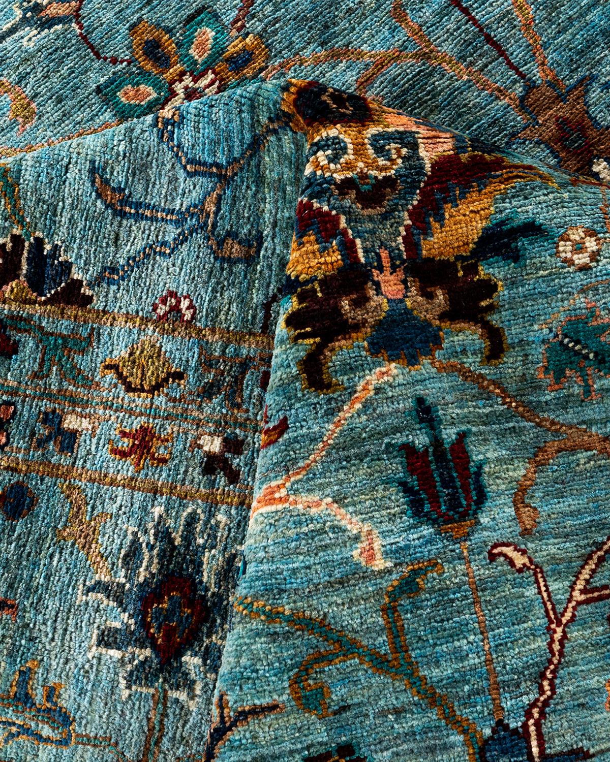 Laine Tapis de Bohème bleu clair noué à la main 8' 9