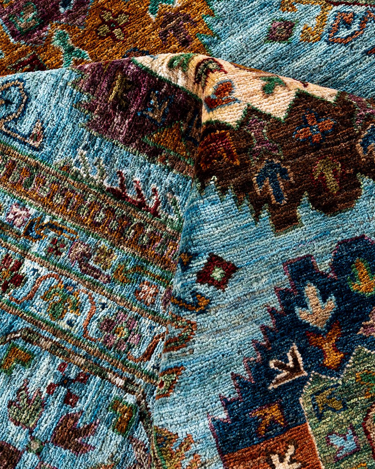 Laine Tapis de Bohème bleu clair noué à la main 8' 9