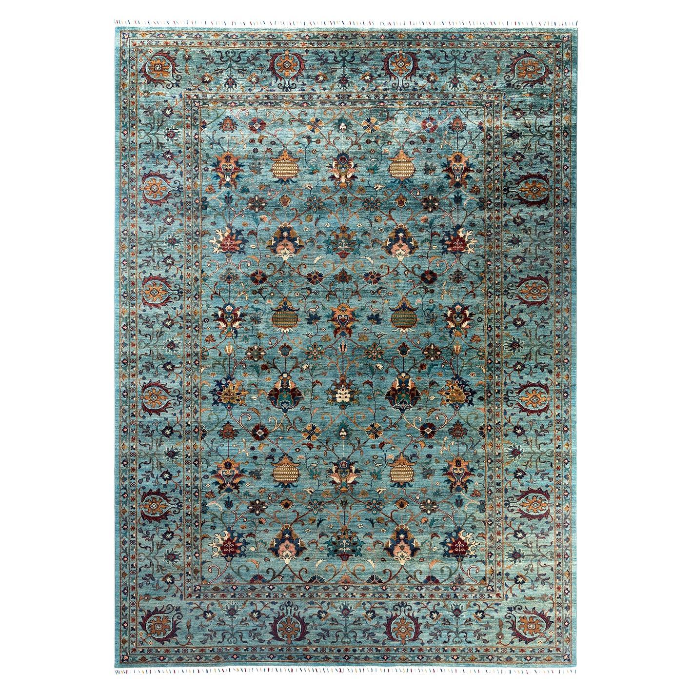 Bohemian Tribal Hand Knotted Wool Light Blue Area Rug 8' 9" x 12' 0"
