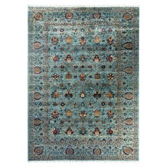 Bohemian Tribal Hand Knotted Wool Light Blue Area Rug 8' 9" x 12' 0"