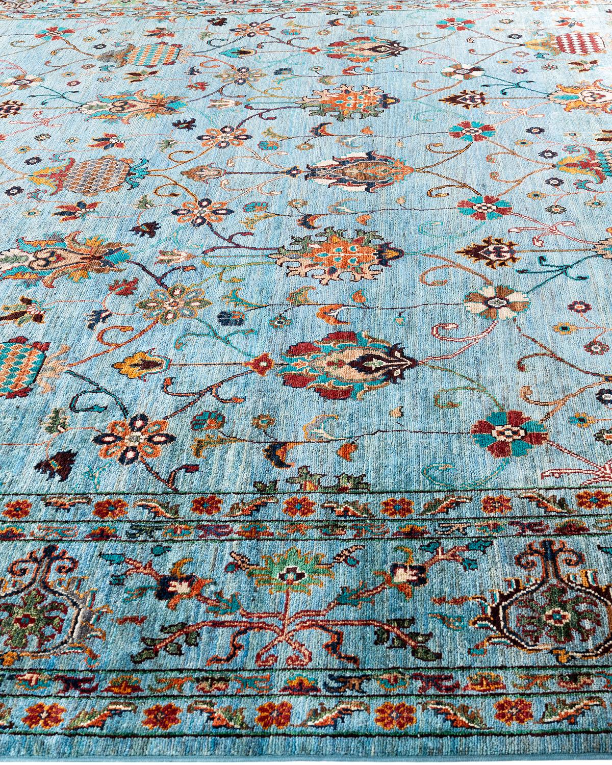 Noué à la main Tapis de Bohème bleu clair noué à la main 9' 0