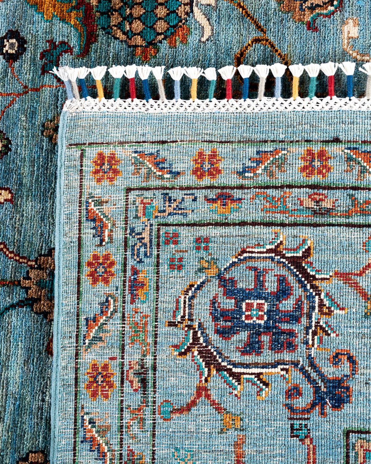 Tapis de Bohème bleu clair noué à la main 9' 0