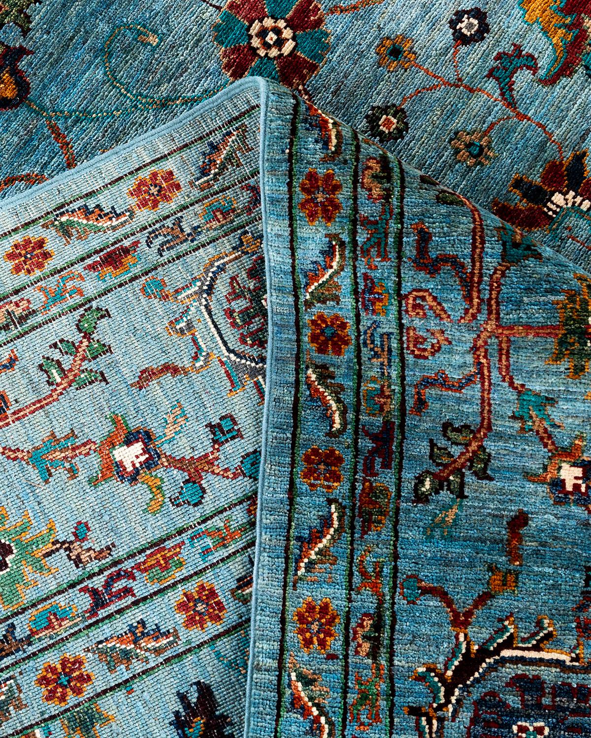 XXIe siècle et contemporain Tapis de Bohème bleu clair noué à la main 9' 0