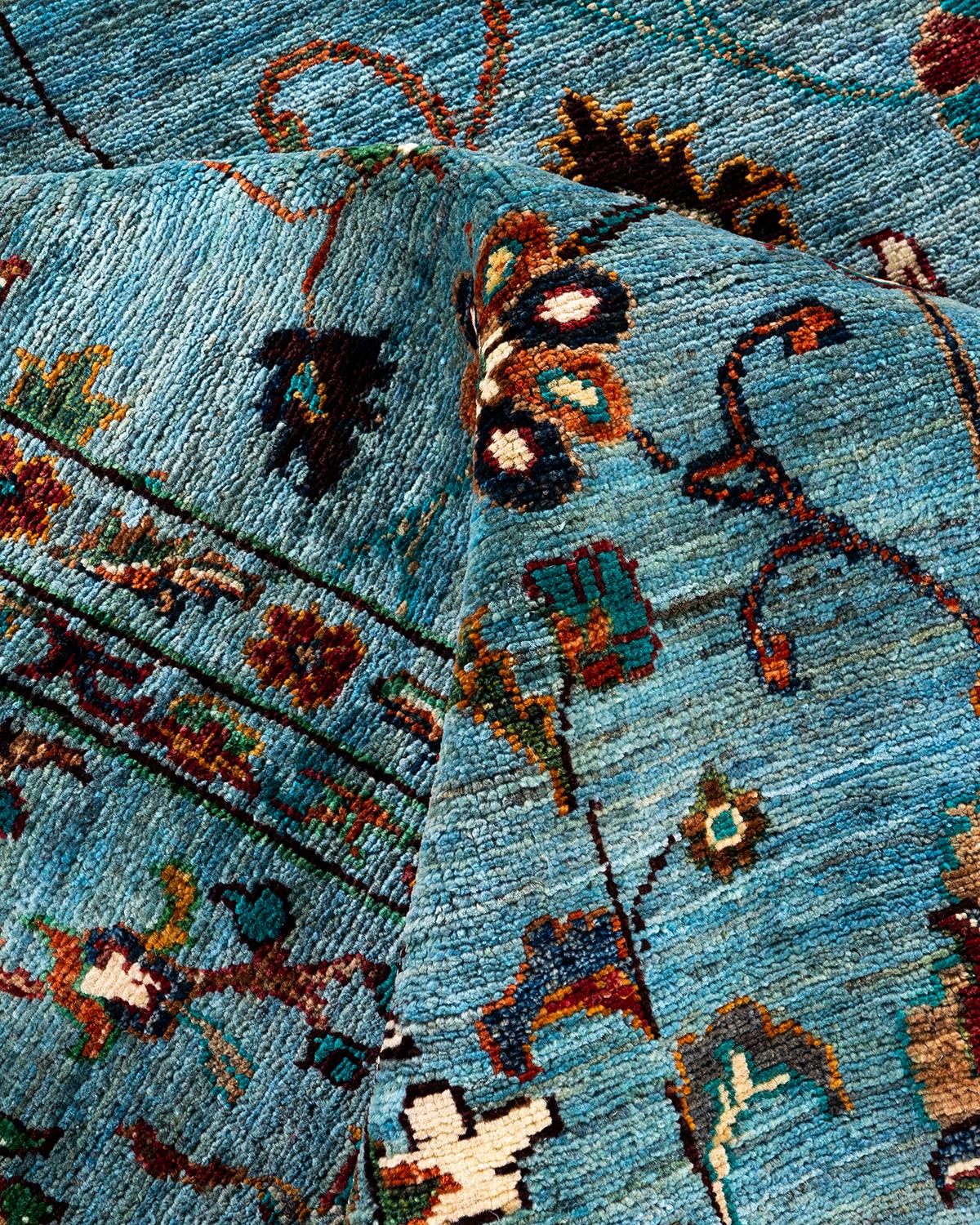 Laine Tapis de Bohème bleu clair noué à la main 9' 0