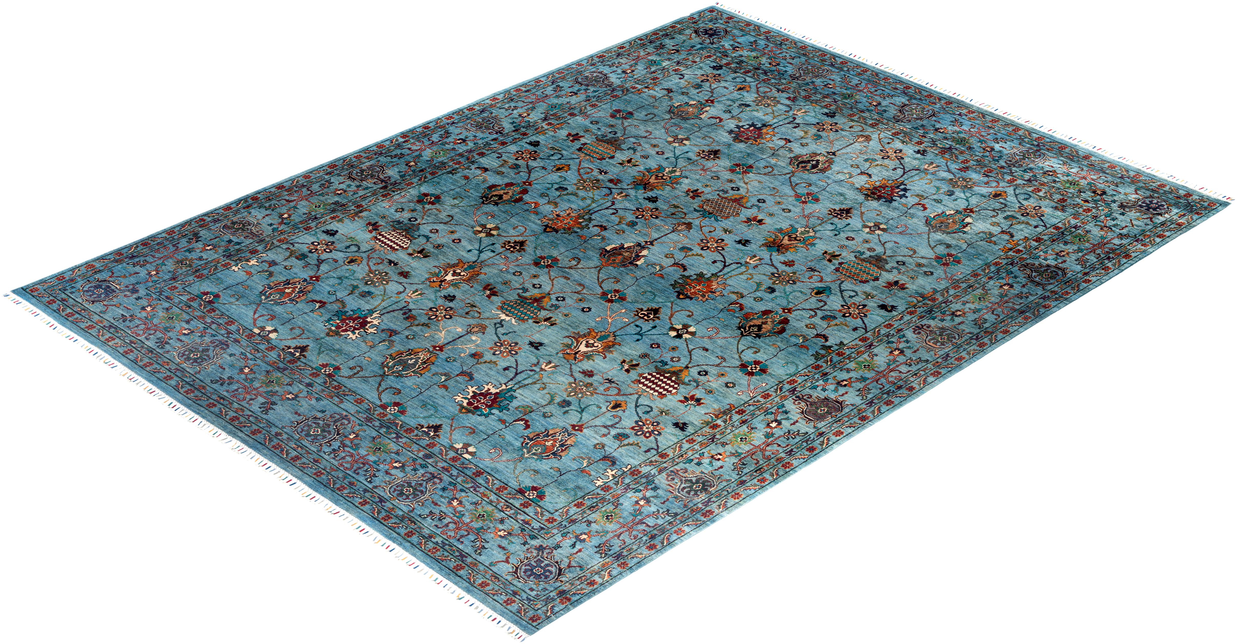 Tapis de Bohème bleu clair noué à la main 9' 0