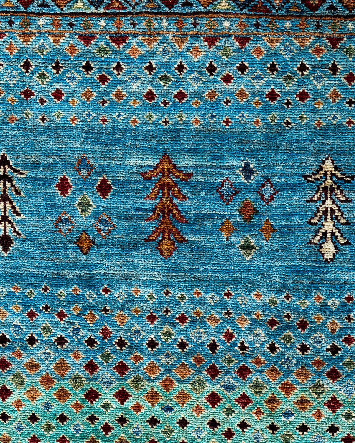 Pakistani Bohemian Tribal Hand Knotted Wool Light Blue Area Rug 9' 1