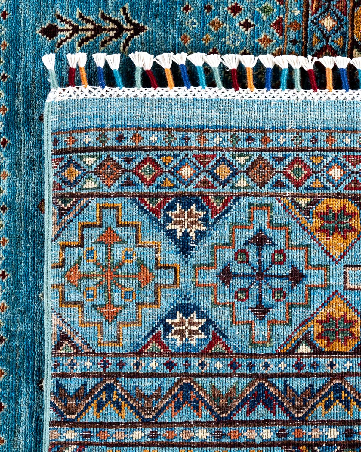 Bohemian Tribal Hand Knotted Wool Light Blue Area Rug 9' 1