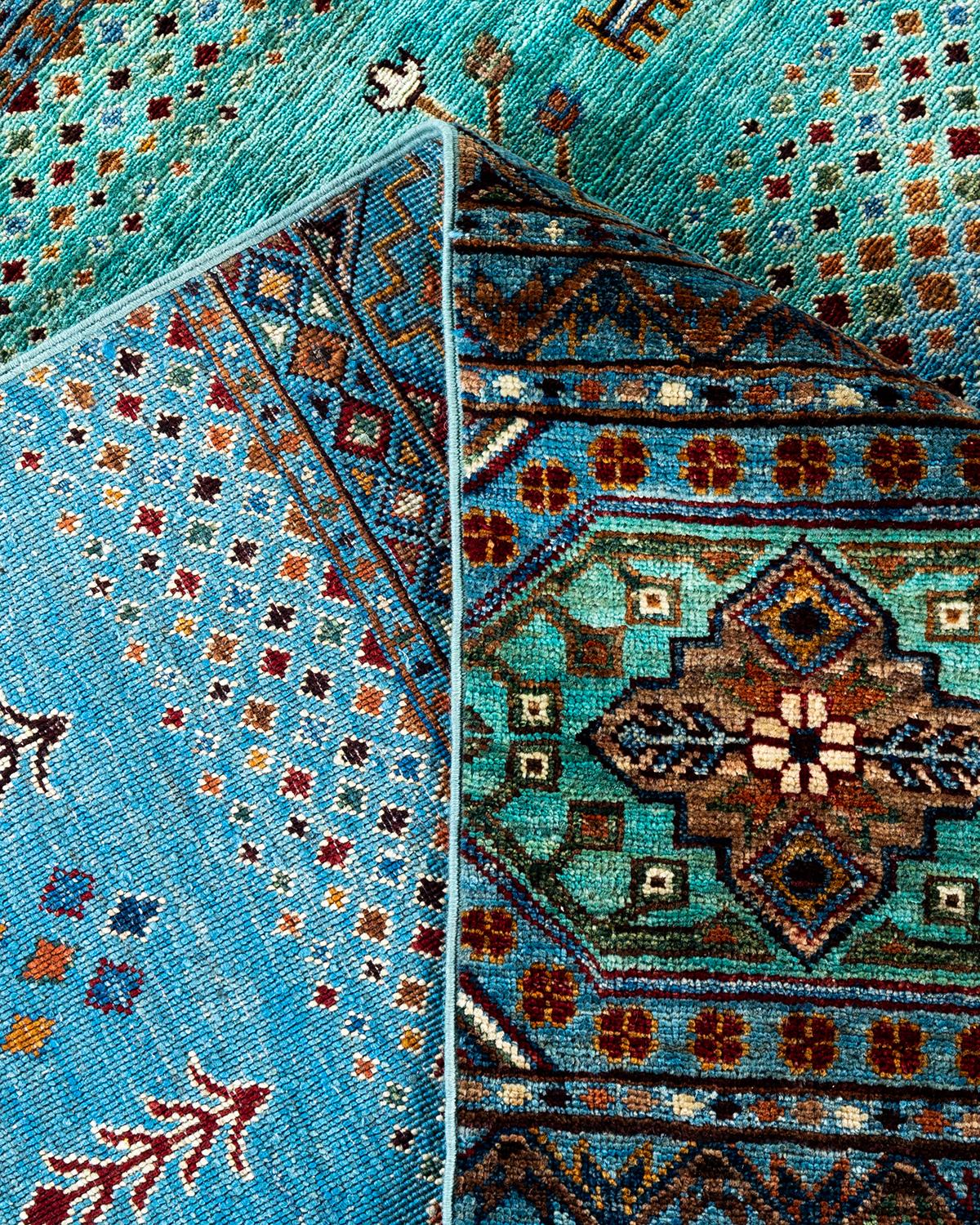 Contemporary Bohemian Tribal Hand Knotted Wool Light Blue Area Rug 9' 1