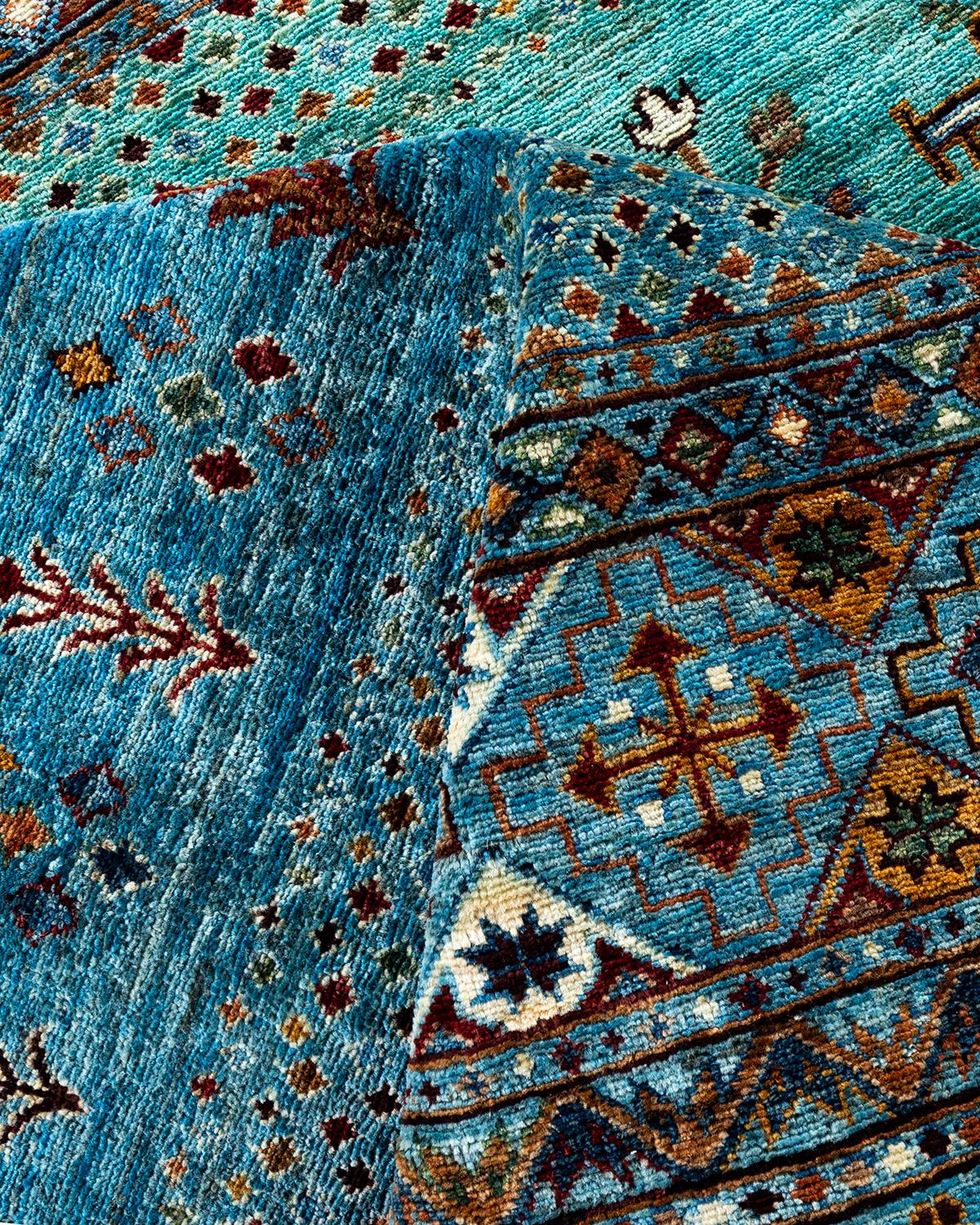 Bohemian Tribal Hand Knotted Wool Light Blue Area Rug 9' 1